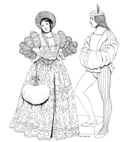 Een kleurplaat van  renaissance kleding